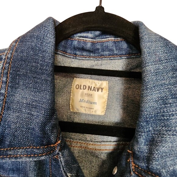 Old Navy Womens Medium Denim Jacket Classic Blue Jean Button Front Casual Layeri - Picture 3 of 3